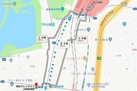 ＰＲＯＮＴＯ　相鉄フレッサイン上野御徒町店の行き方案内（地図）