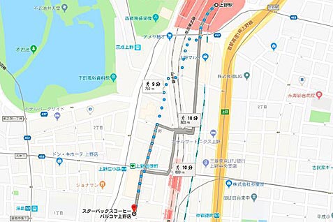 スターバックス　パルコヤ上野店の行き方案内（地図）