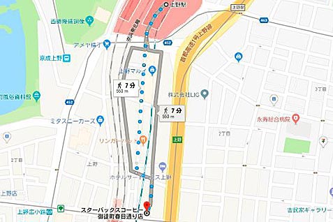 スターバックス　御徒町春日通り店の行き方案内（地図）