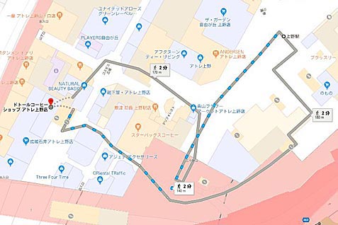 ドトールコーヒーショップ　アトレ上野店の行き方案内（地図）