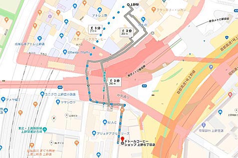 ドトールコーヒーショップ 上野６丁目店の行き方案内（地図）