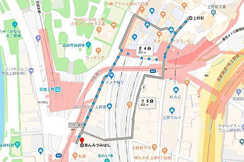 あんみつ　みはし　上野本店の行き方案内（地図）
