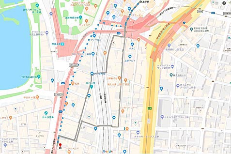 ドトールコーヒーショップ　上野中央通り店の行き方案内（地図）