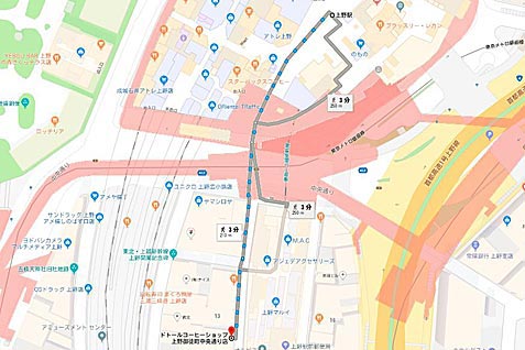 ドトールコーヒーショップ　上野御徒町中央通り店の行き方案内（地図）