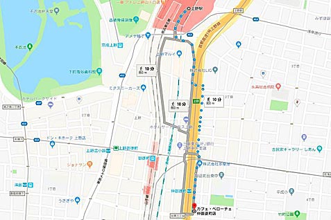 カフェ・ベローチェ 仲御徒町店の行き方案内（地図）