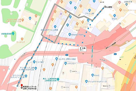 喫茶室ルノアール　上野しのばず口店の行き方案内（地図）