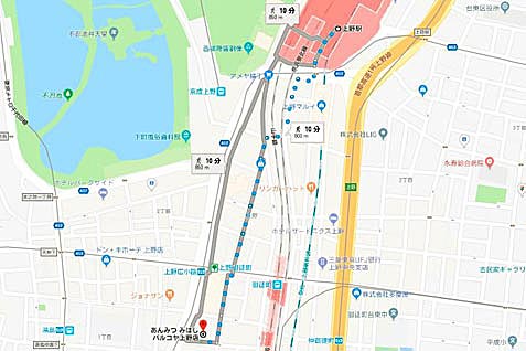 あんみつ　みはし　パルコヤ上野店の行き方案内（地図）