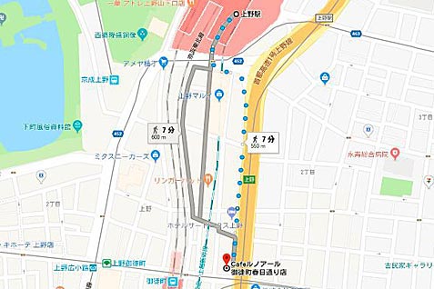 カフェルノアール　御徒町春日通り店の行き方案内（地図）