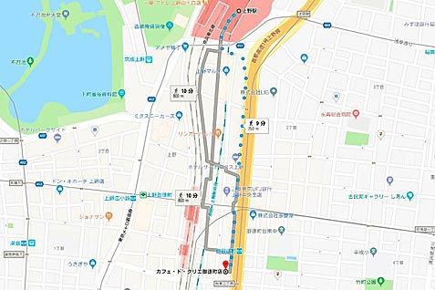 カフェ・ド・クリエ 御徒町店の行き方案内（地図）