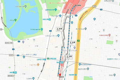 カフェ・ド・クリエ ＪＲ御徒町駅南口店の行き方案内（地図）