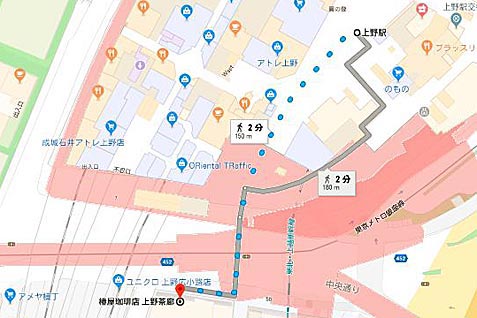椿屋珈琲店 上野茶廊の行き方案内（地図）