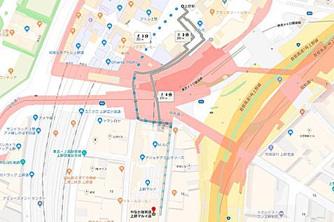 やなか珈琲店　上野マルイ店の行き方案内（地図）