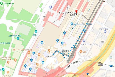 FOOD＆CAFE 上野店の行き方案内（地図）