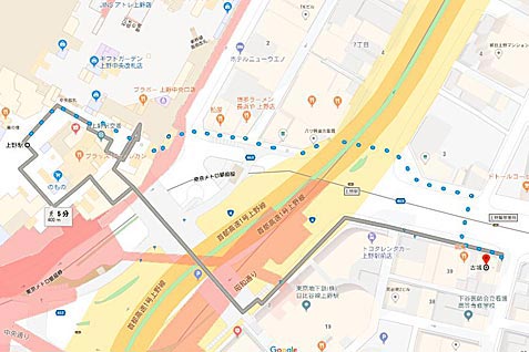 高級喫茶　古城の行き方案内（地図）