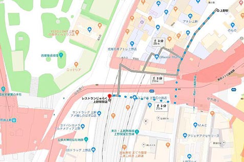 じゅらく　上野駅前店の行き方案内（地図）