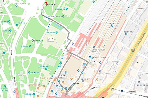 パークサイドカフェの行き方案内（地図）