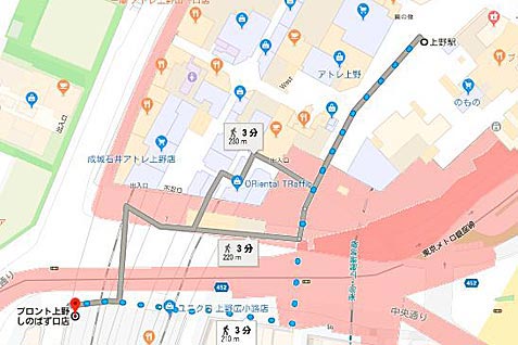 ＰＲＯＮＴＯ　上野しのばず口店の行き方案内（地図）