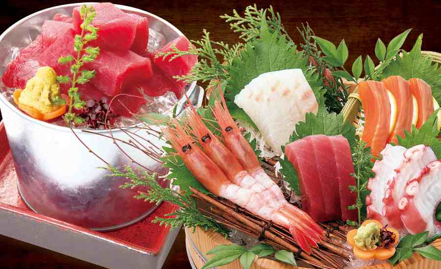 「磯盛り（刺身5点盛り）」「まぐろぶつ」