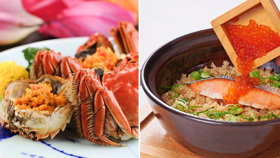 『三井二号館』の『蟹王府（シェワンフ）』と『Japanese Restaurant KINZA（キンザ）』の料理イメージ
