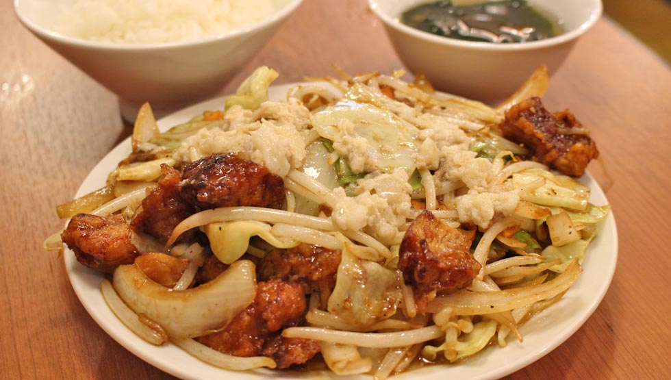 『肉野菜炒め ベジ郎』の「肉大盛り＜150グラム＞」＋「野菜の量は普通」＋「大油」＋「定食」