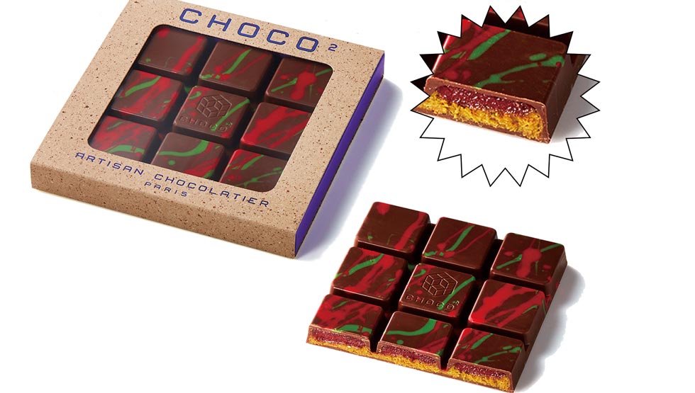 『～パリ発、チョコレートの祭典～サロン・デュ・ショコラ 2022』の「ショコ オ キャレ／タブレット フーレ ピスターシュ フランボワーズ」