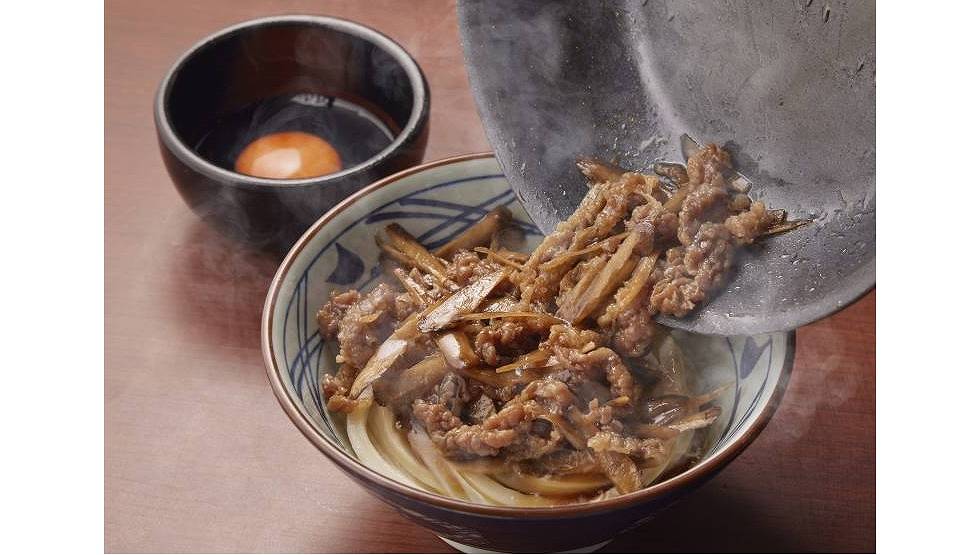 「肉ごぼう釜玉うどん」