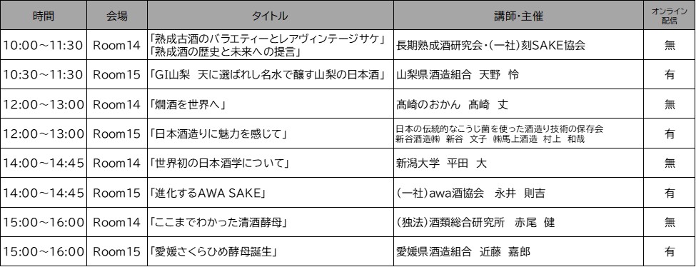 全国日本酒フェア　日本酒セミナースケジュール