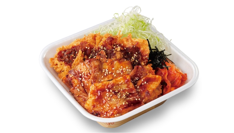 「豚カルビ焼肉とチキンカツの合い盛り丼弁当」テイクアウト