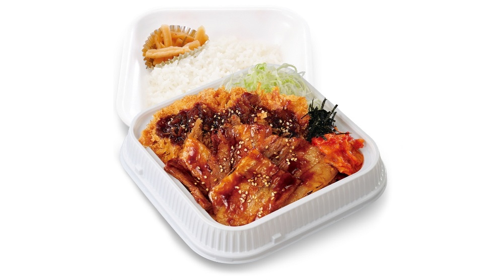 「豚カルビ焼肉とチキンカツの合い盛り弁当」テイクアウト