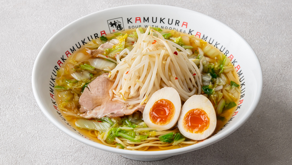 『どうとんぼり神座』の「煮玉子もやしラーメン」
