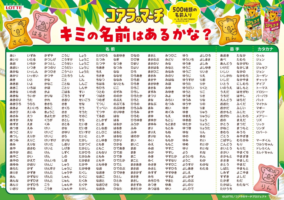 500種類の名前入りコアラのマーチを発売！
