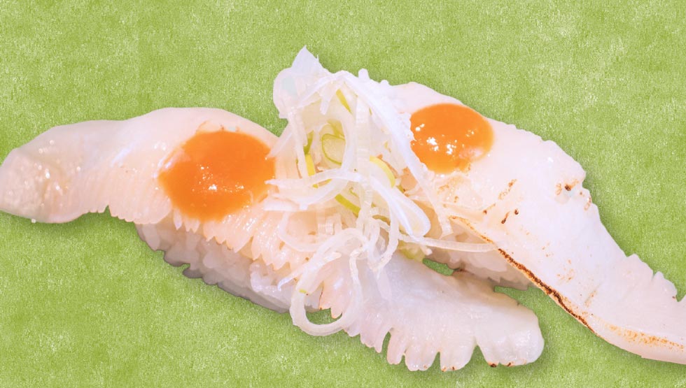 『回し寿司活』『寿司活』の「ムラサキイカの炙り」