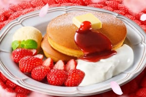 「苺のホットケーキ～特製ミルククリーム・苺ソース添え～」