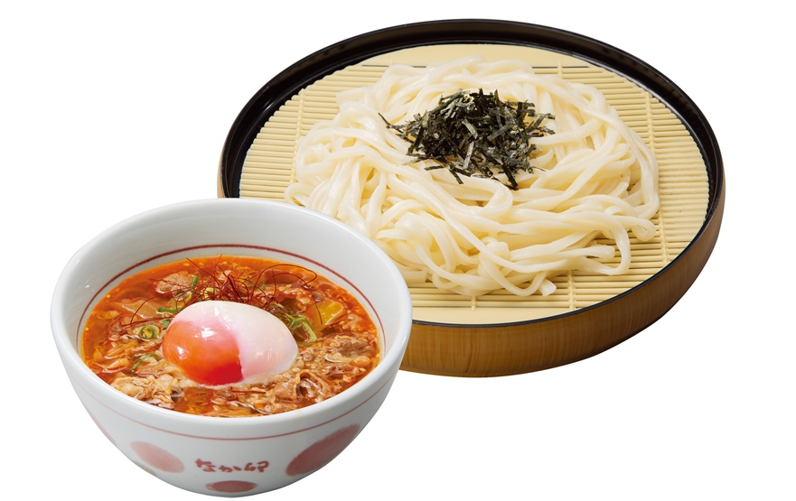 「月見温たま旨辛牛肉つけうどん」